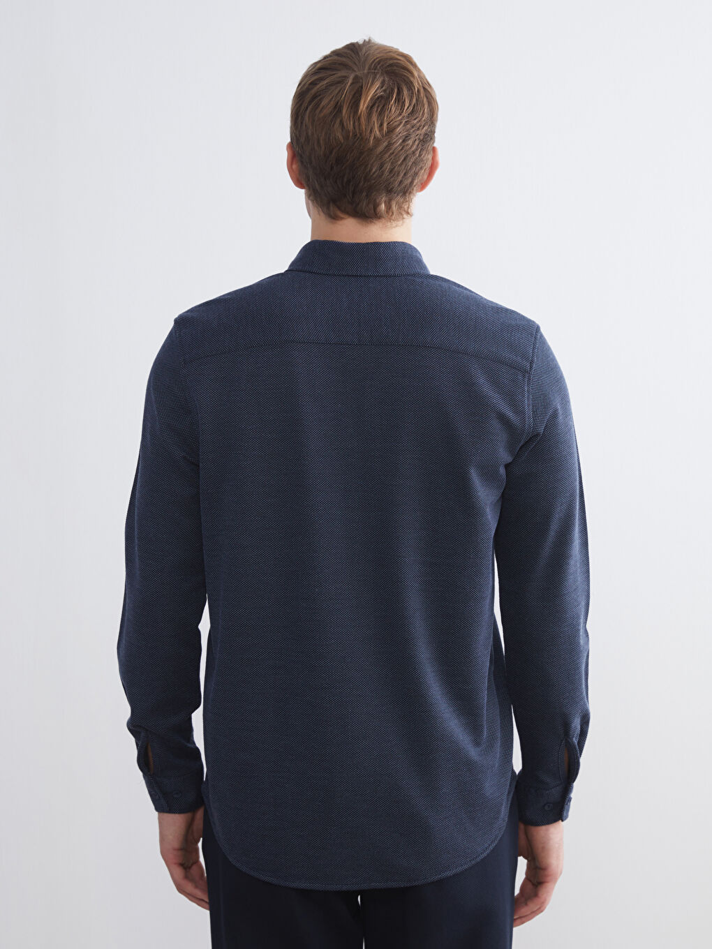 Lacivert Slim Fit Uzun Kollu Erkek Gömlek-3