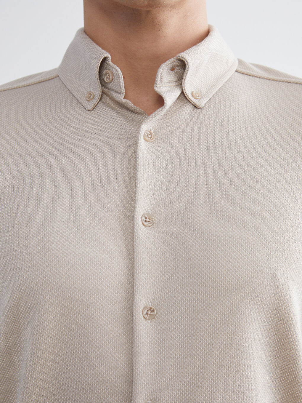 Bej Slim Fit Uzun Kollu Erkek Gömlek-2