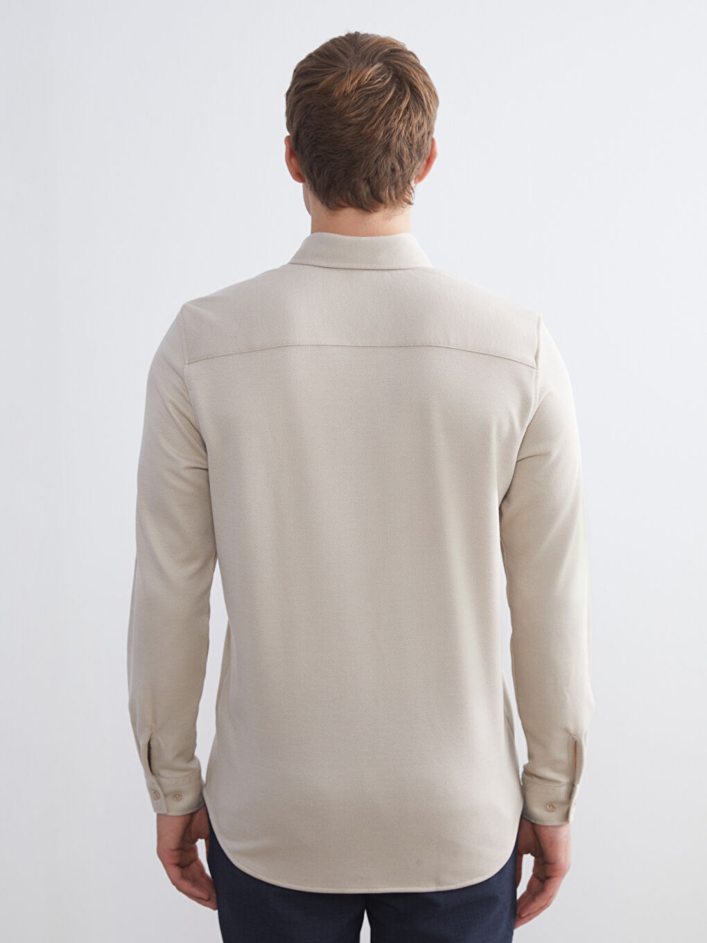 Bej Slim Fit Uzun Kollu Erkek Gömlek-3