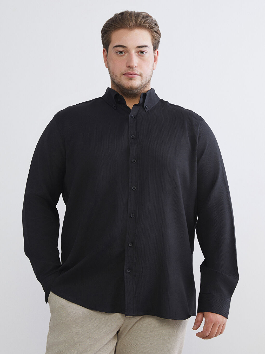 Regular Fit Long Sleeve Dobby Fabric Men's Shirt-1