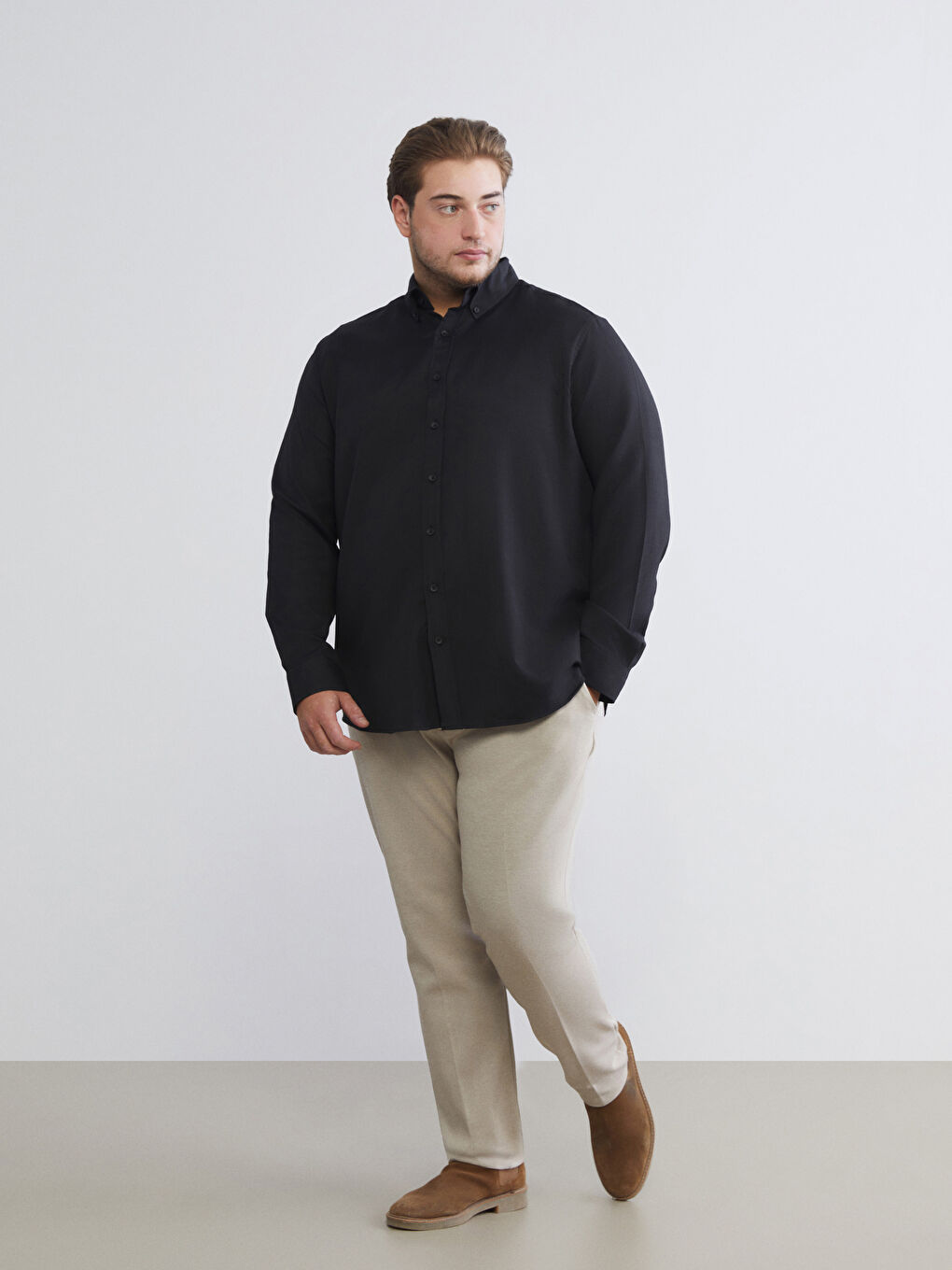 Regular Fit Long Sleeve Dobby Fabric Men's Shirt-5
