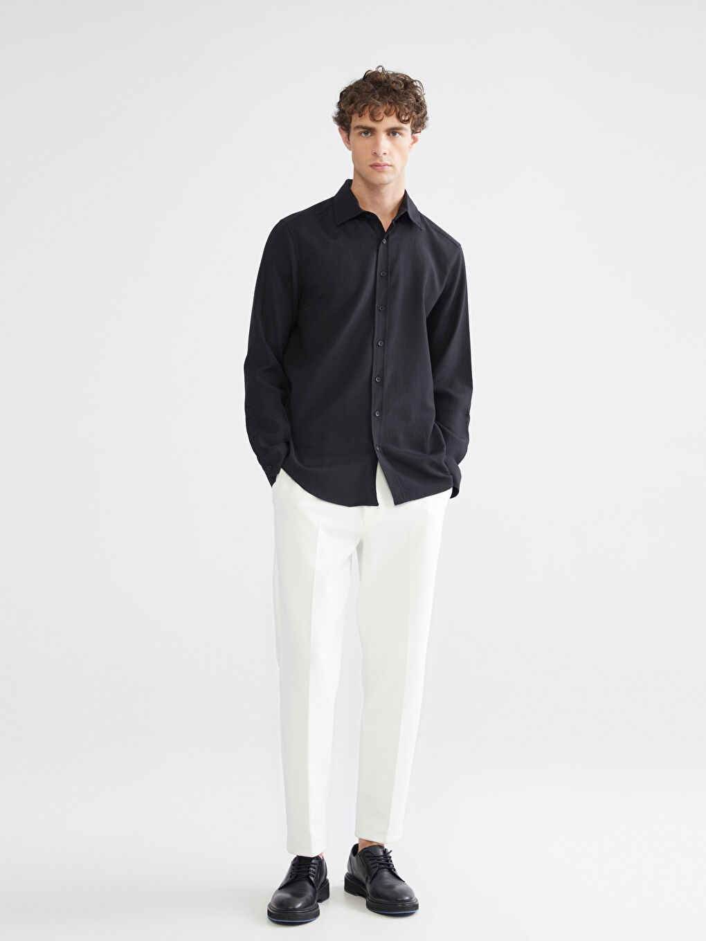 Regular Fit Long Sleeve Dobby Fabric Men's Shirt-2