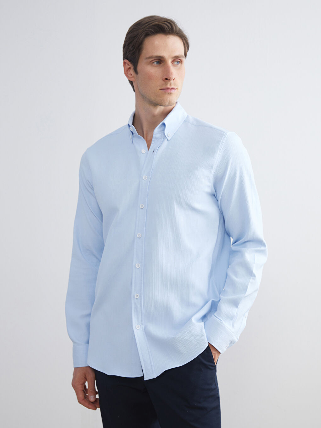Regular Fit Long Sleeve Dobby Fabric Men's Shirt
