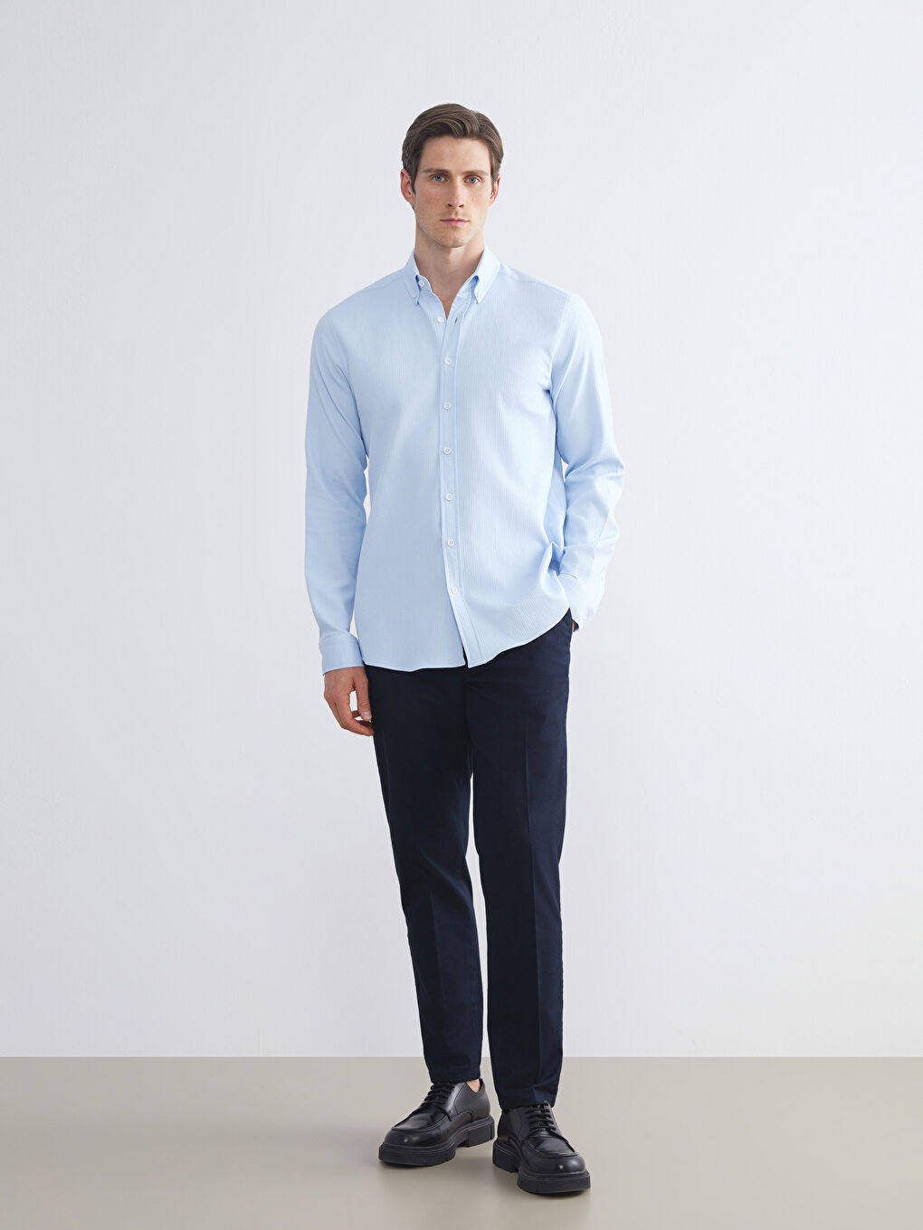 Regular Fit Long Sleeve Dobby Fabric Men's Shirt-1