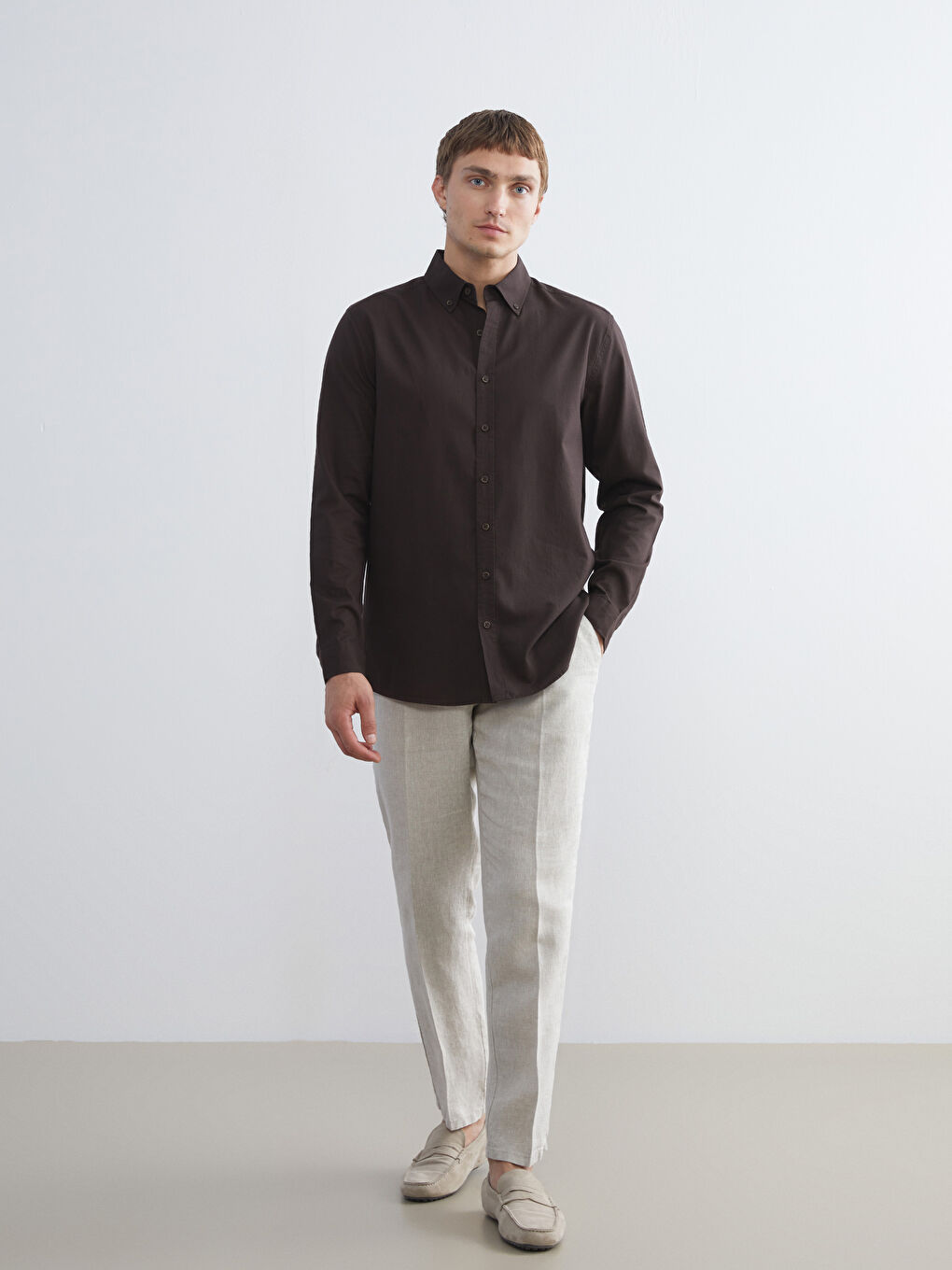 Slim Fit Long Sleeve Oxford Men's Shirt-1