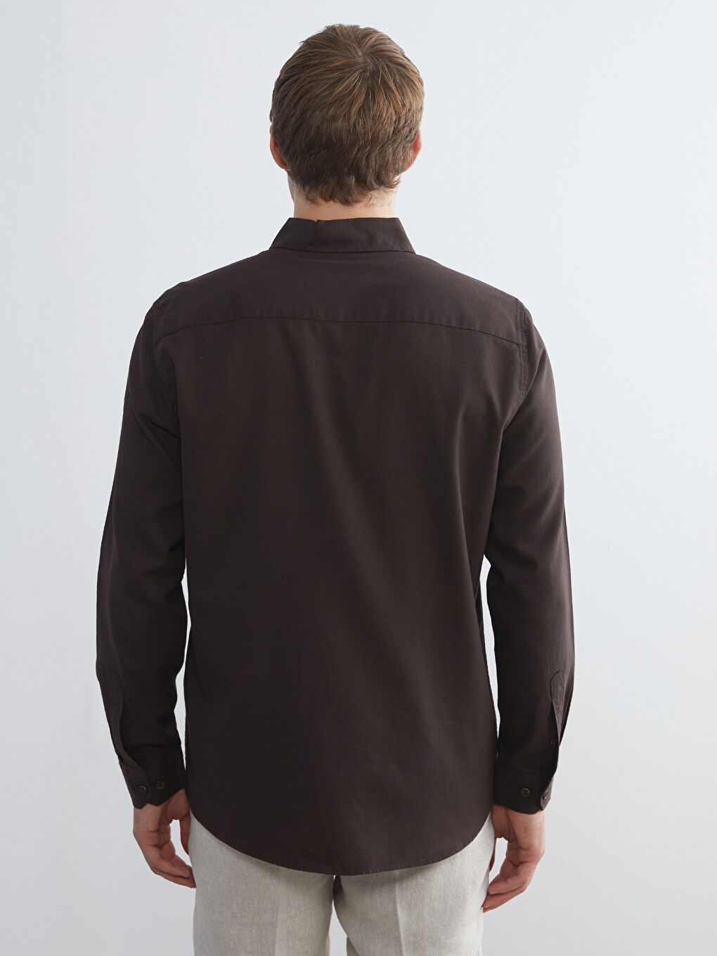 Slim Fit Long Sleeve Oxford Men's Shirt-3