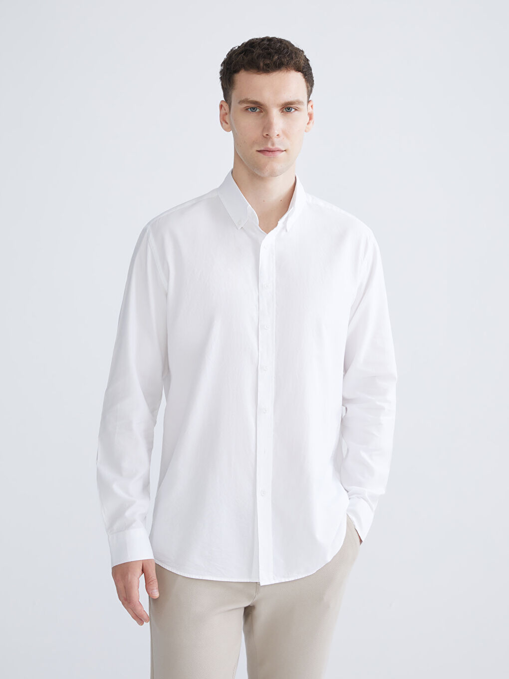 SOUTHBLUE Slim Fit Long Sleeve Oxford Men's Shirt -W53916Z8-Q6K