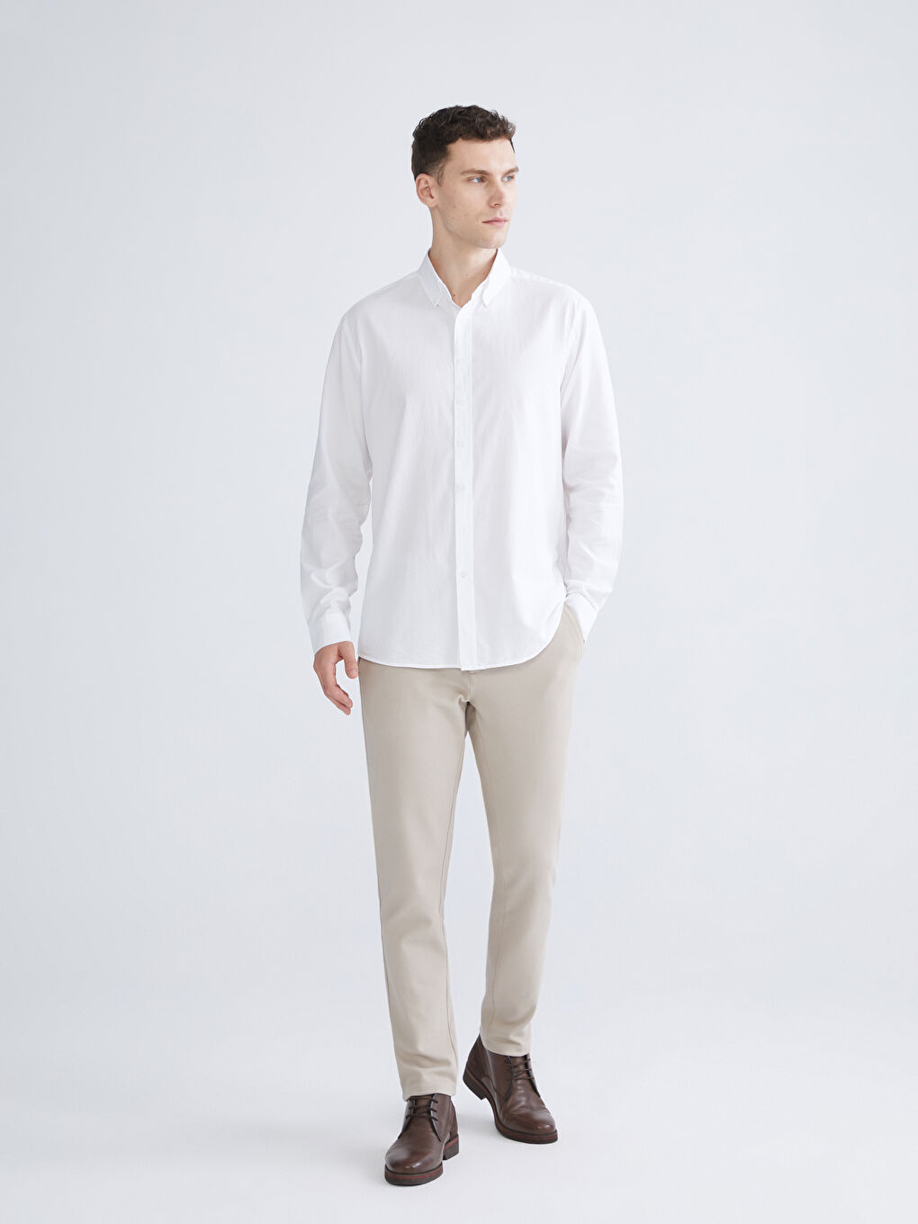 SOUTHBLUE Slim Fit Long Sleeve Oxford Men's Shirt -W53916Z8-Q6K