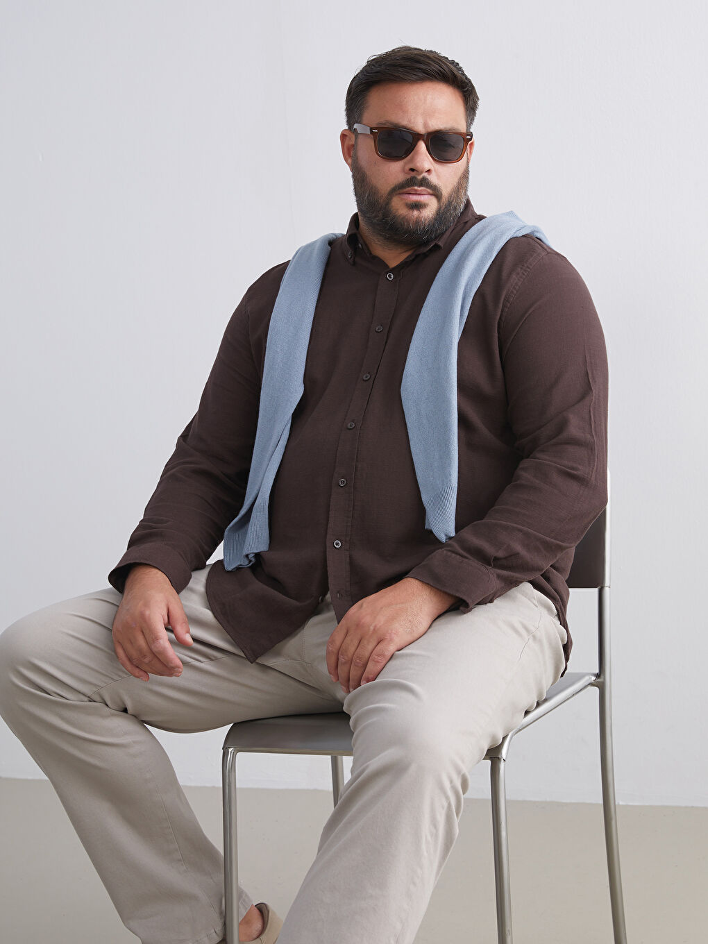 Kahverengi Regular Fit Uzun Kollu Poplin Erkek Gömlek-1