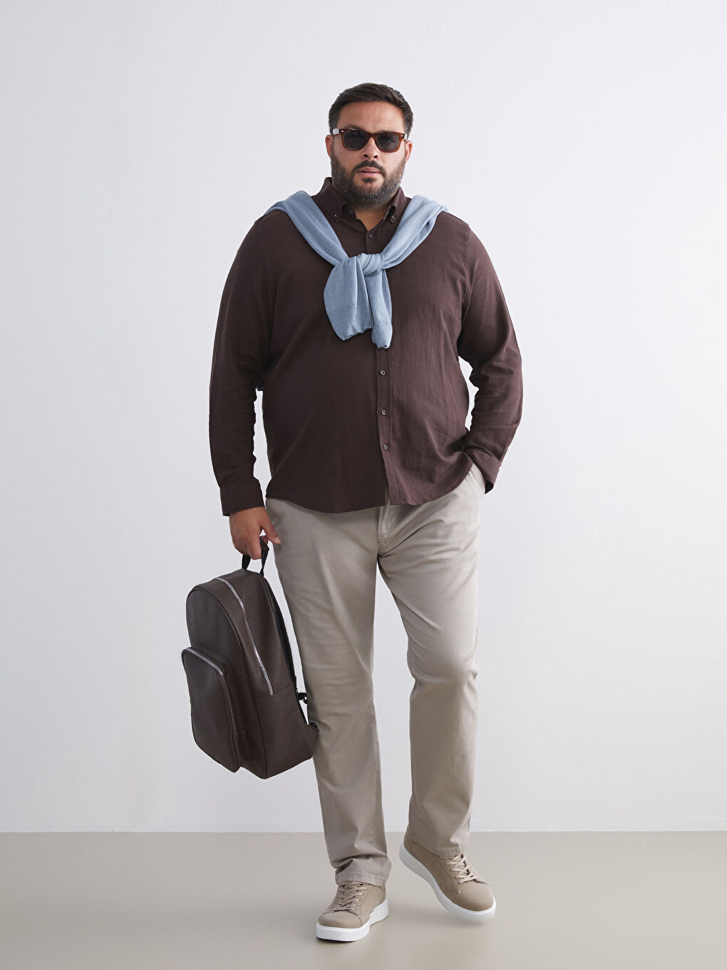 Kahverengi Regular Fit Uzun Kollu Poplin Erkek Gömlek-4