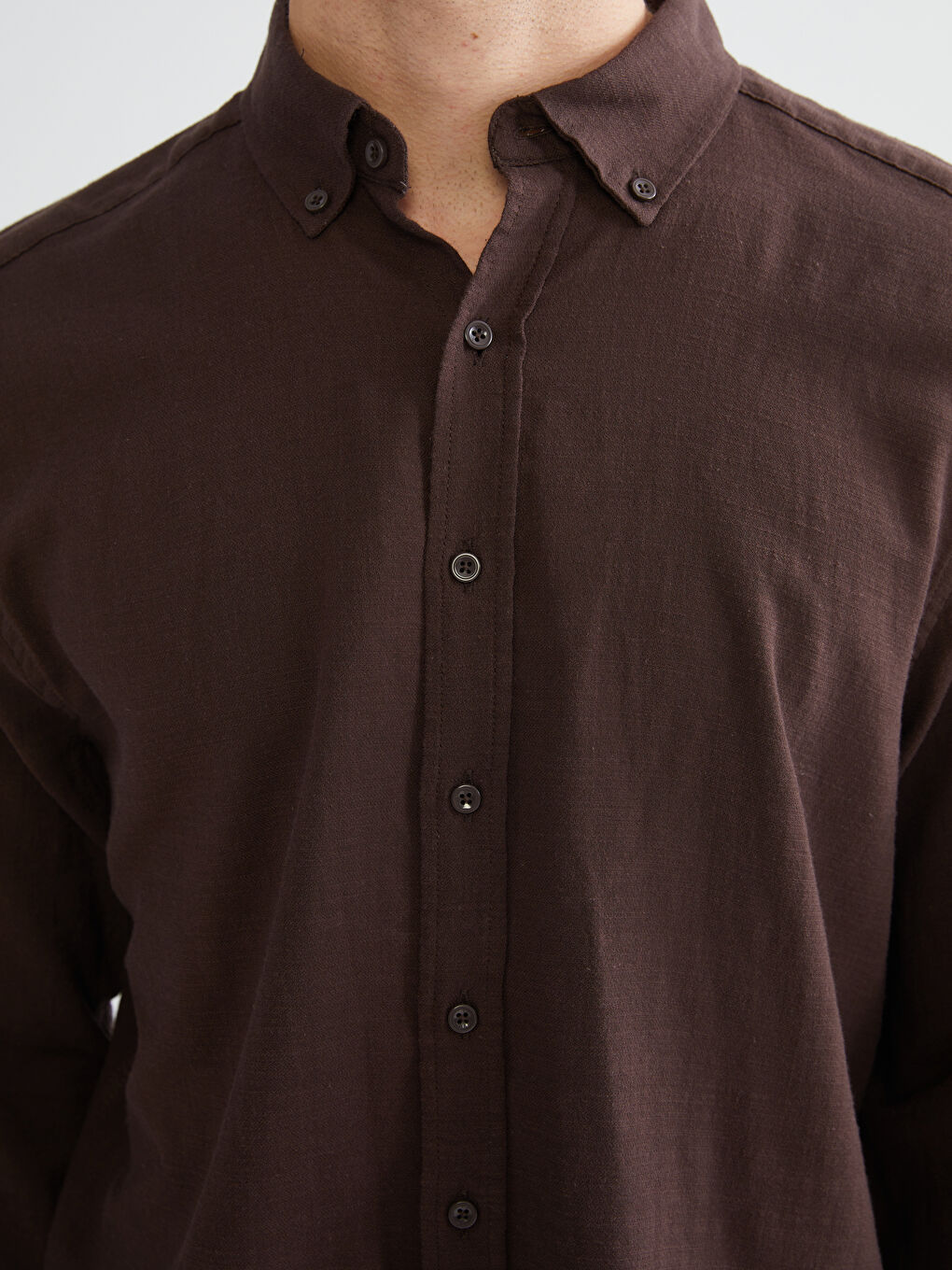 Kahverengi Regular Fit Uzun Kollu Poplin Erkek Gömlek-3