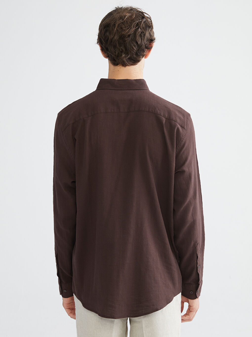 Kahverengi Regular Fit Uzun Kollu Poplin Erkek Gömlek-5