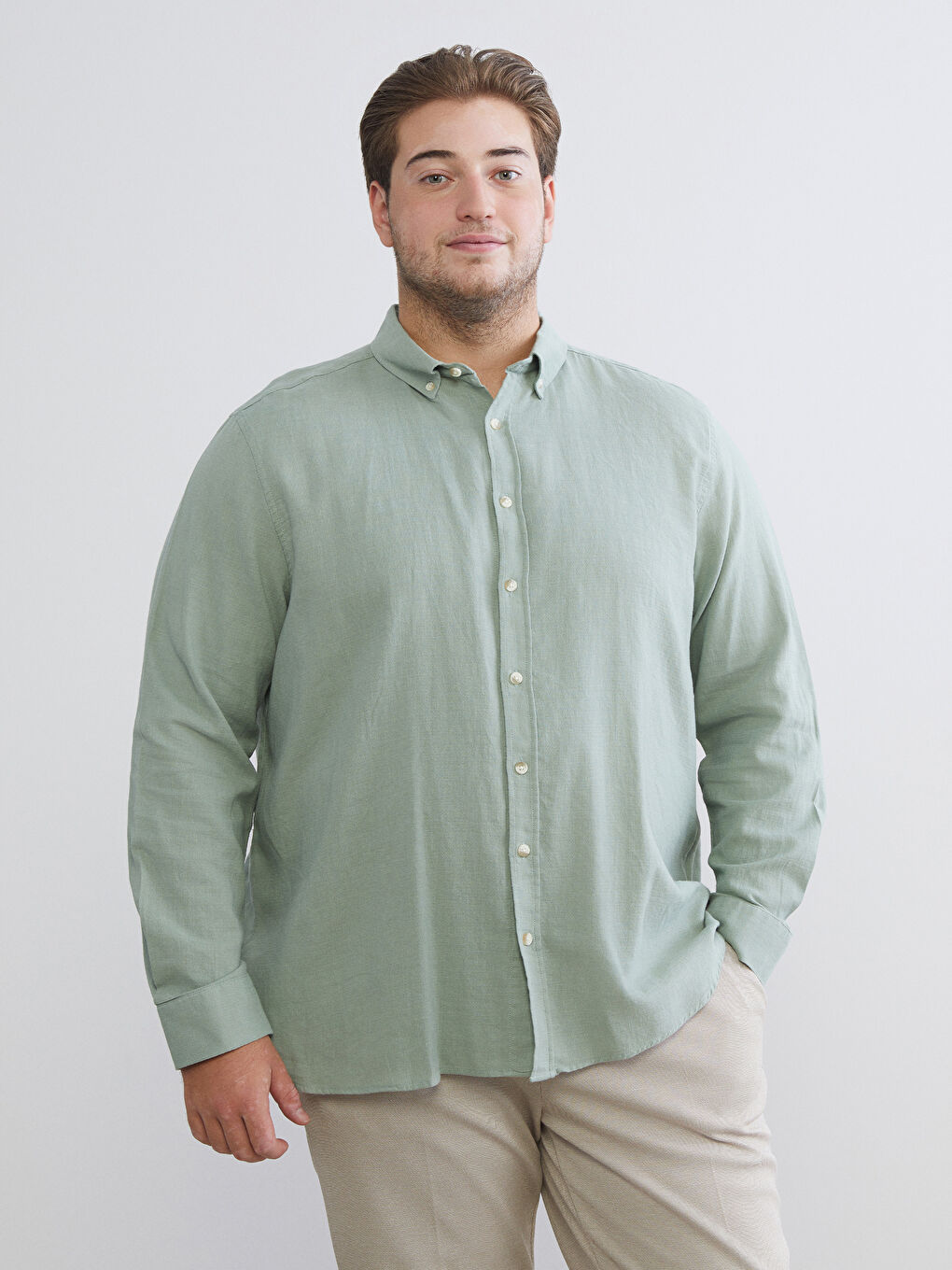 Regular Fit Long Sleeve Poplin Men's Shirt-1