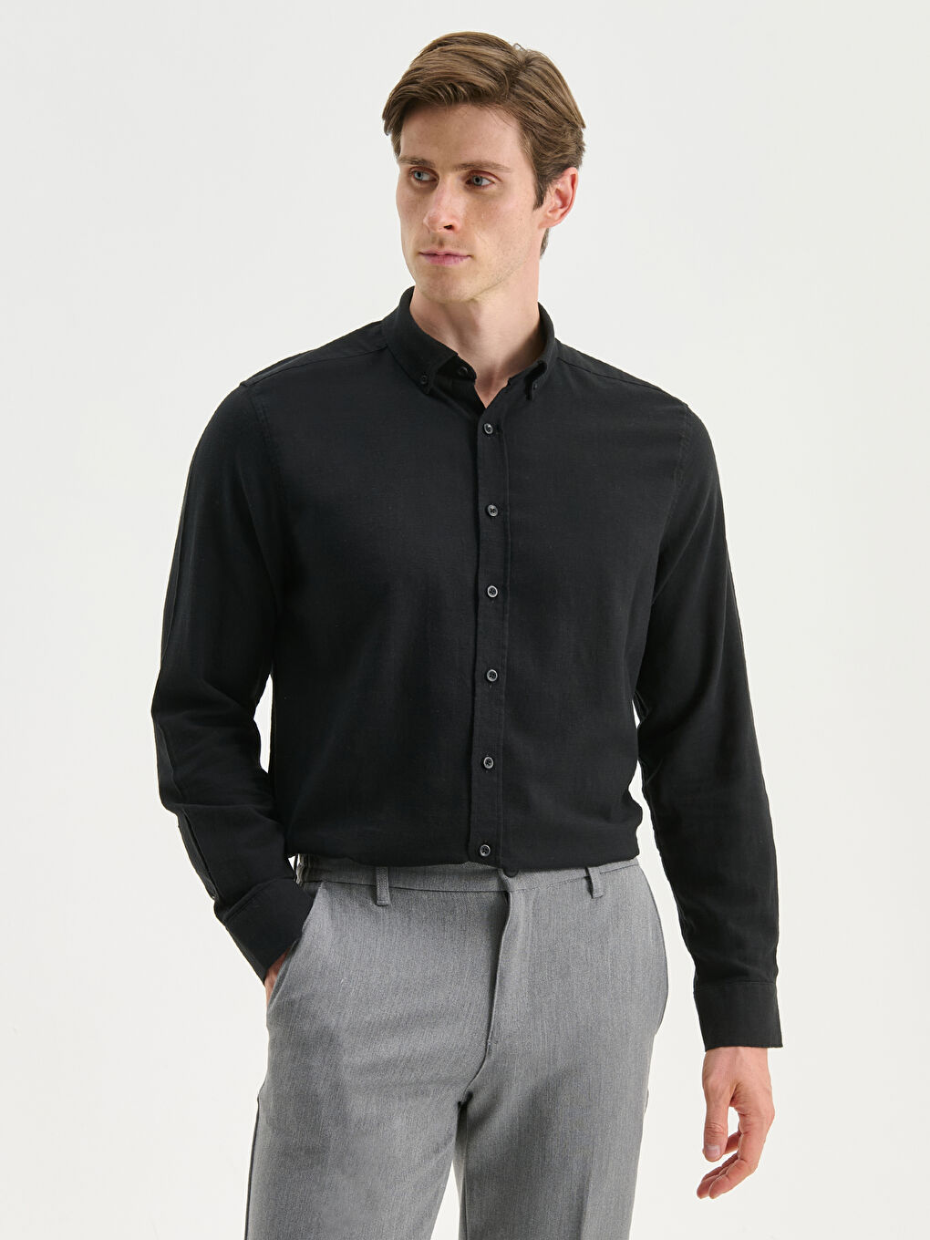 Regular Fit Long Sleeve Poplin Men's Shirt