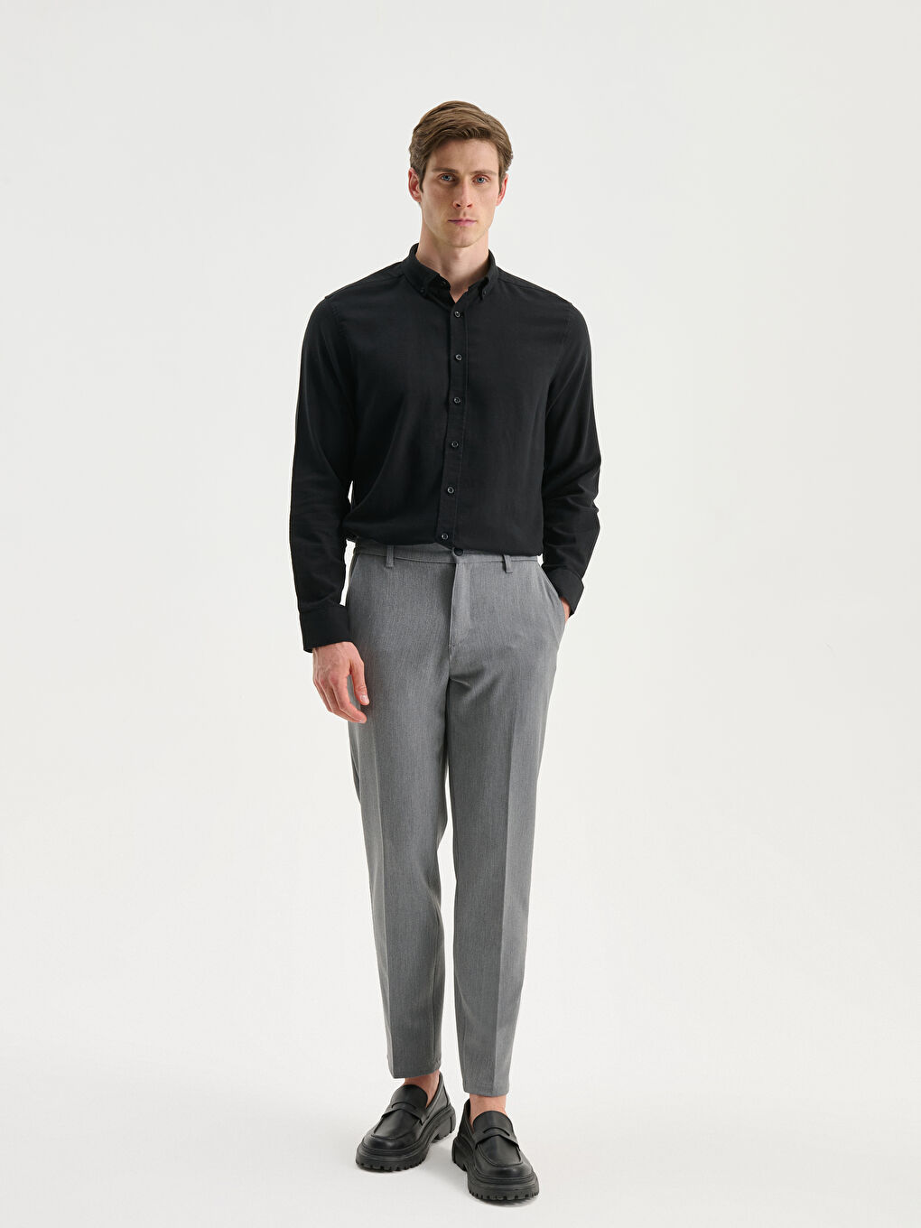 Regular Fit Long Sleeve Poplin Men's Shirt-2