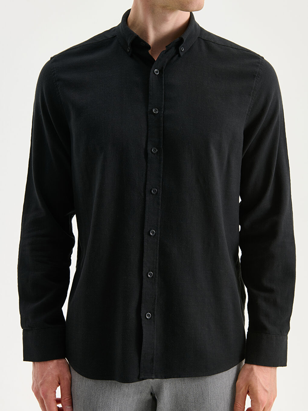 Regular Fit Long Sleeve Poplin Men's Shirt-3