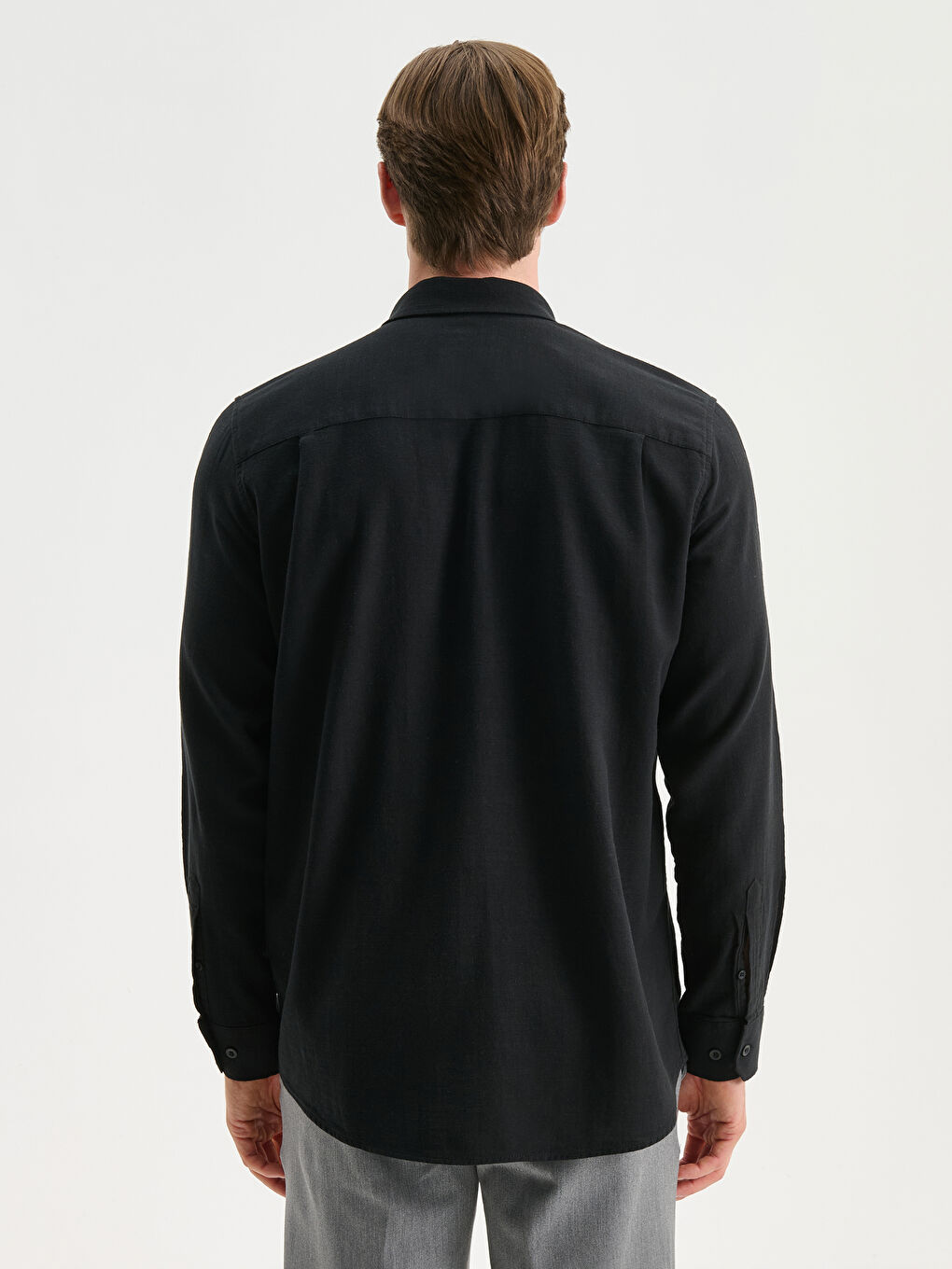 Regular Fit Long Sleeve Poplin Men's Shirt-4