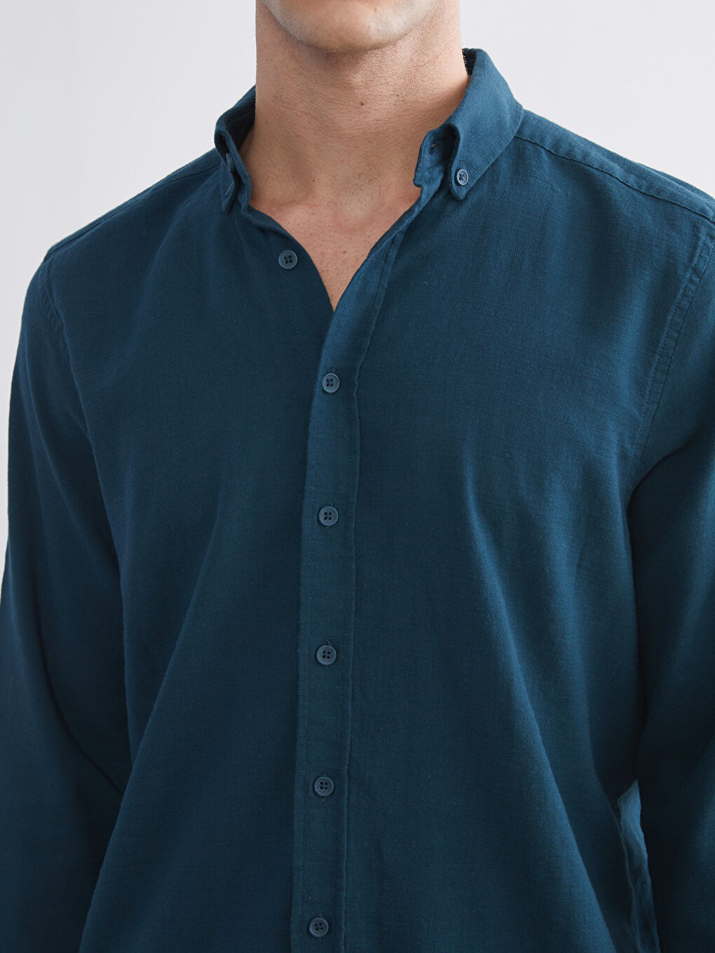 Petrol Regular Fit Uzun Kollu Poplin Erkek Gömlek-2