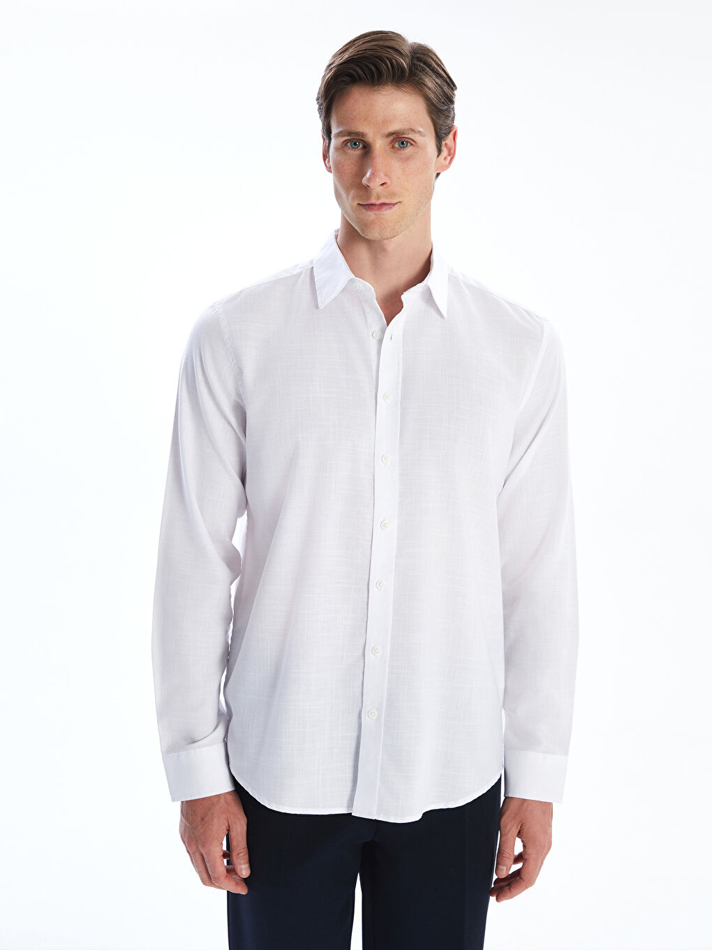 Regular Fit Long Sleeve Poplin Men's Shirt-1