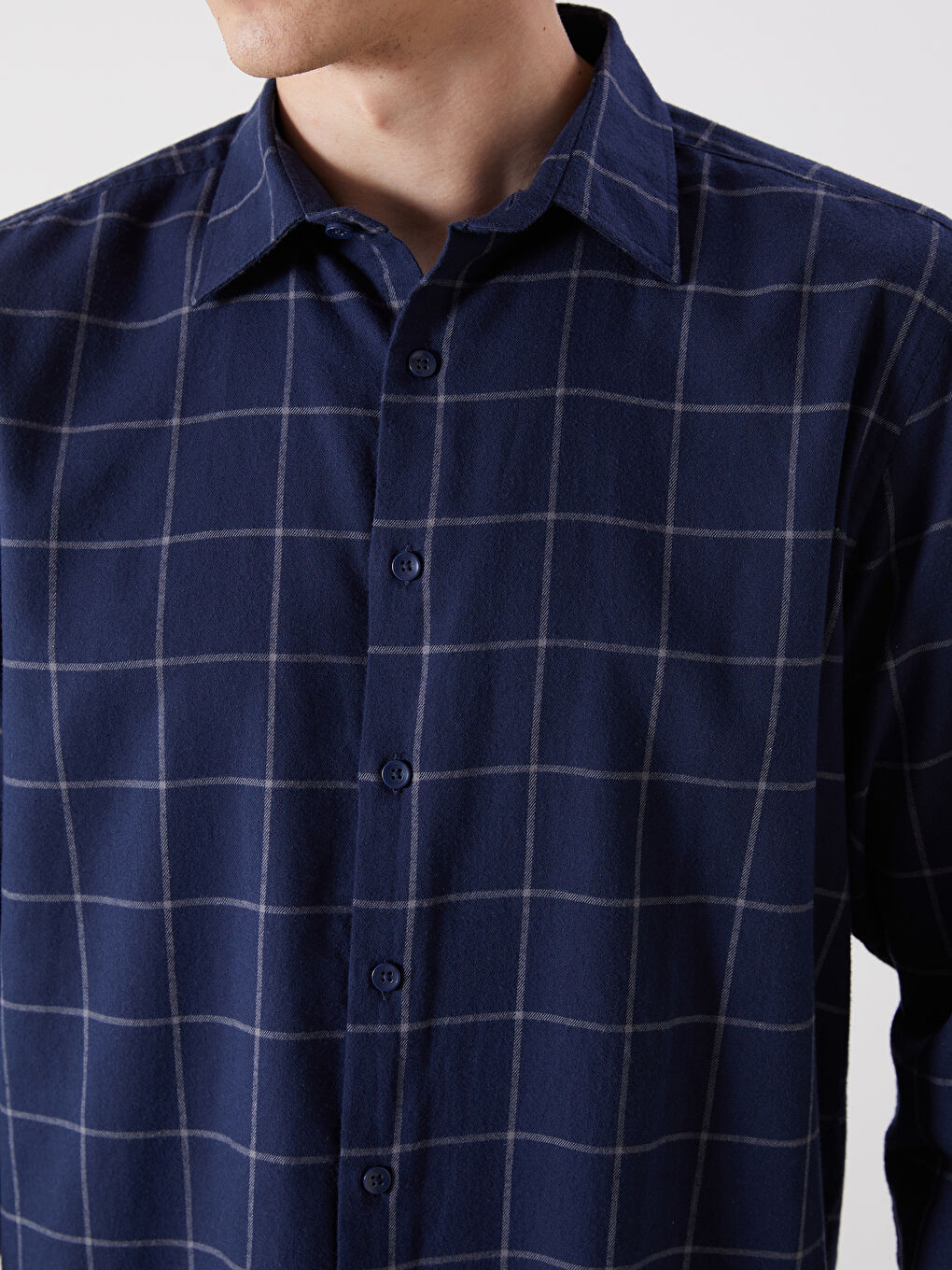 Slim Fit Long Sleeve Plaid Twill Men's Shirt-2
