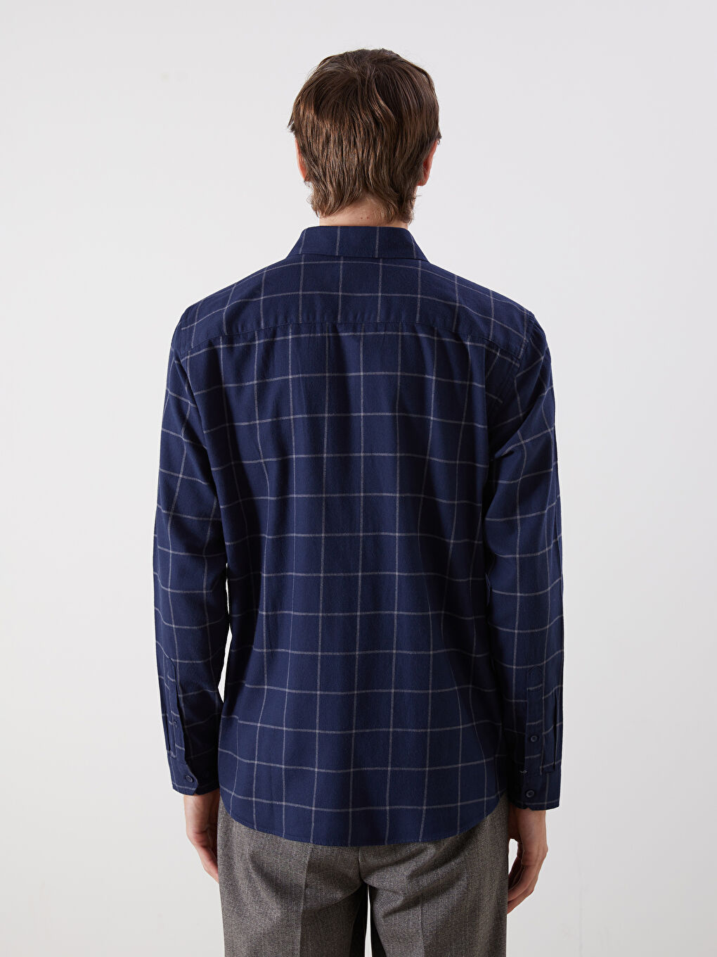Slim Fit Long Sleeve Plaid Twill Men's Shirt-3