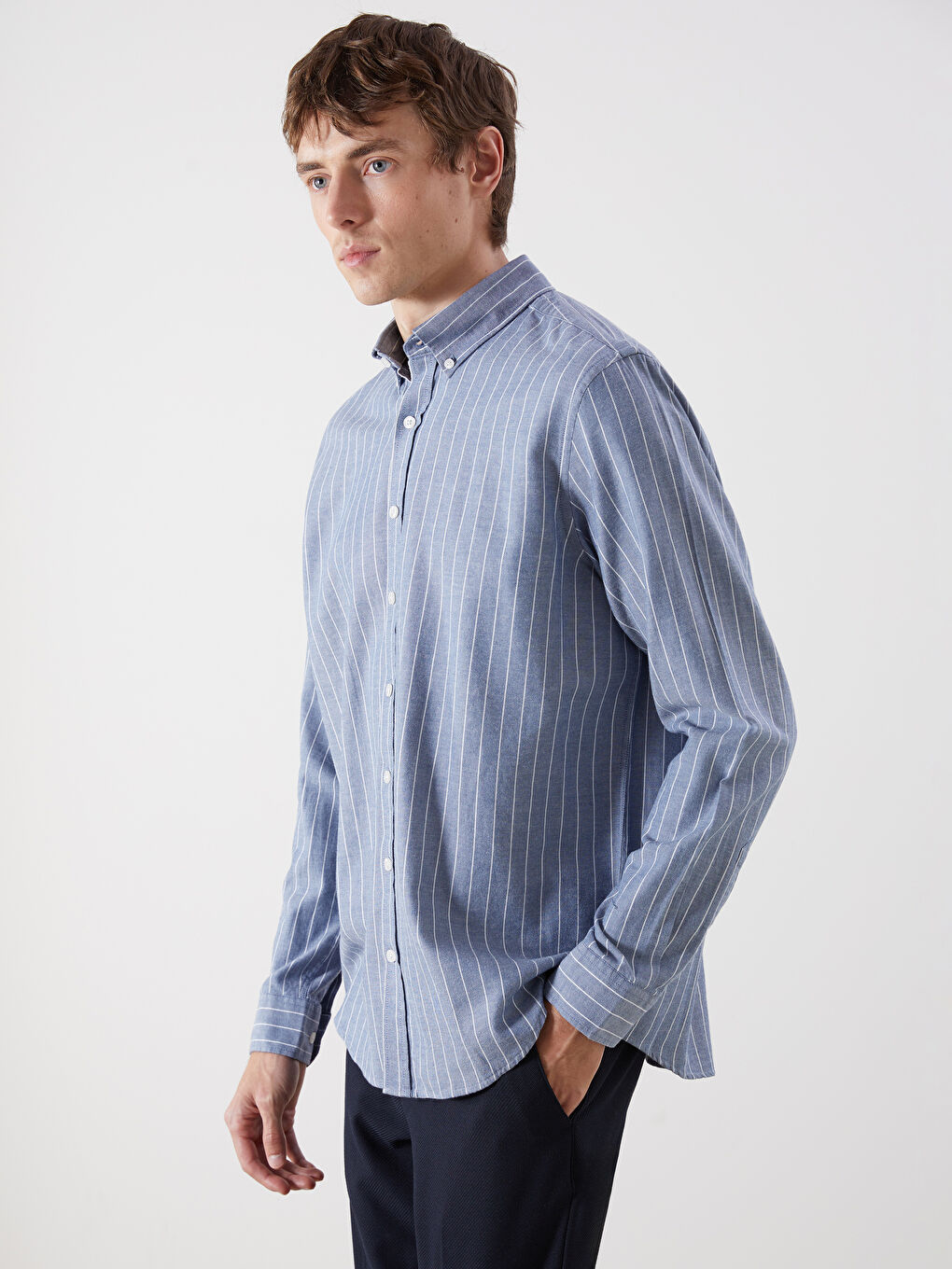 SOUTHBLUE Regular Fit Long Sleeve Striped Men's Shirt -W53924Z8-Z3H
