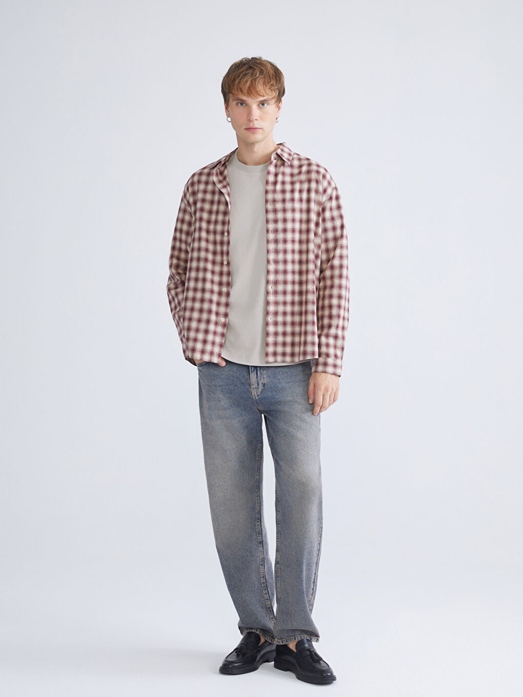 Regular Fit Long Sleeve Plaid Men's Shirt-1