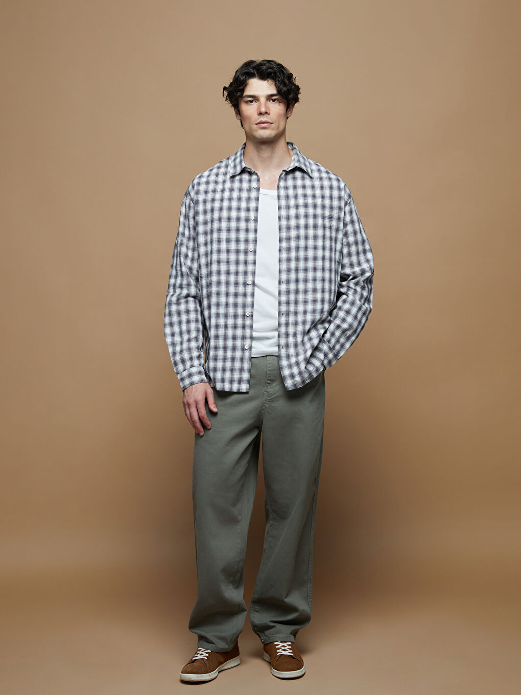 Regular Fit Long Sleeve Plaid Men's Shirt-2