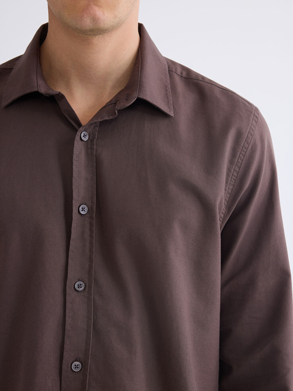 Kahverengi Regular Fit Uzun Kollu Gabardin Erkek Gömlek-2