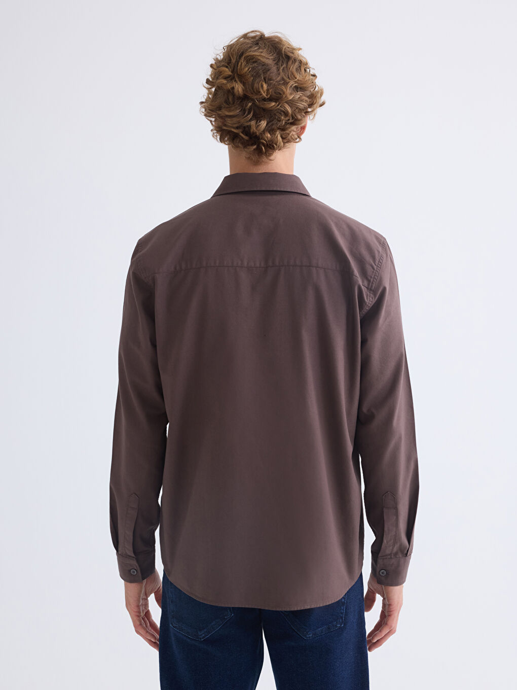 Kahverengi Regular Fit Uzun Kollu Gabardin Erkek Gömlek-3