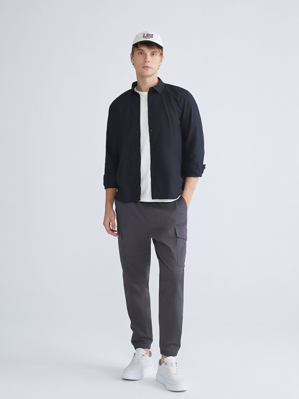 Siyah Regular Fit Uzun Kollu Gabardin Erkek Gömlek-1