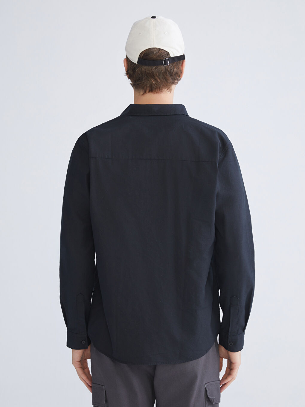 Siyah Regular Fit Uzun Kollu Gabardin Erkek Gömlek-3