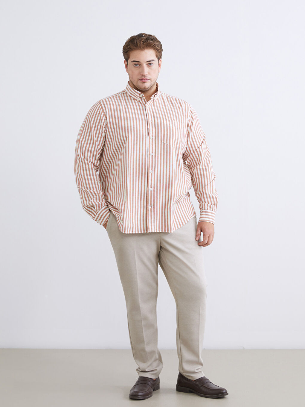 Kırmızı Regular Fit Uzun Kollu Çizgili Erkek Gömlek-5