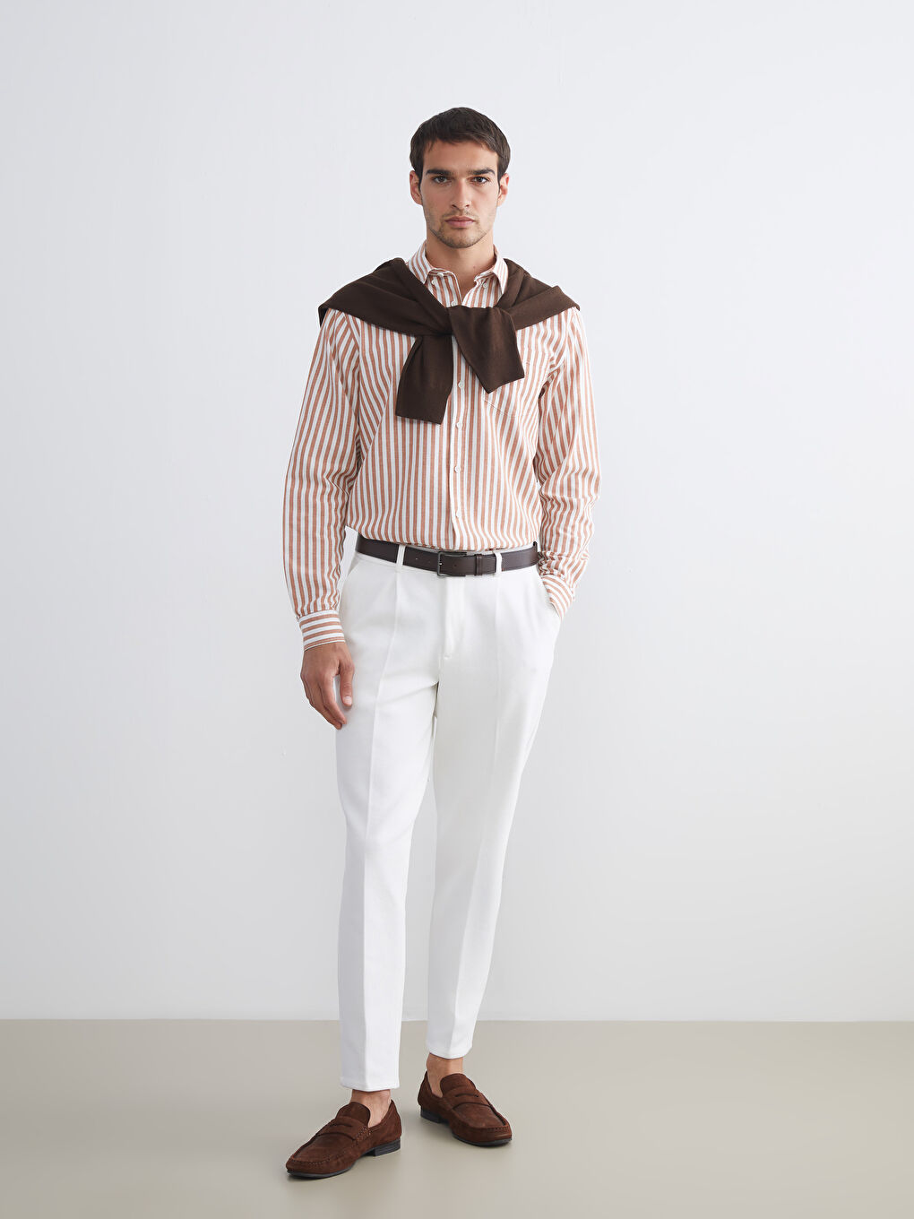 Kırmızı Regular Fit Uzun Kollu Çizgili Erkek Gömlek-2