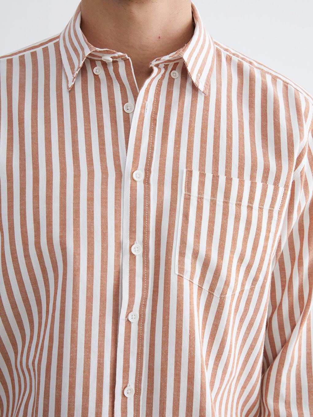 Kırmızı Regular Fit Uzun Kollu Çizgili Erkek Gömlek-3