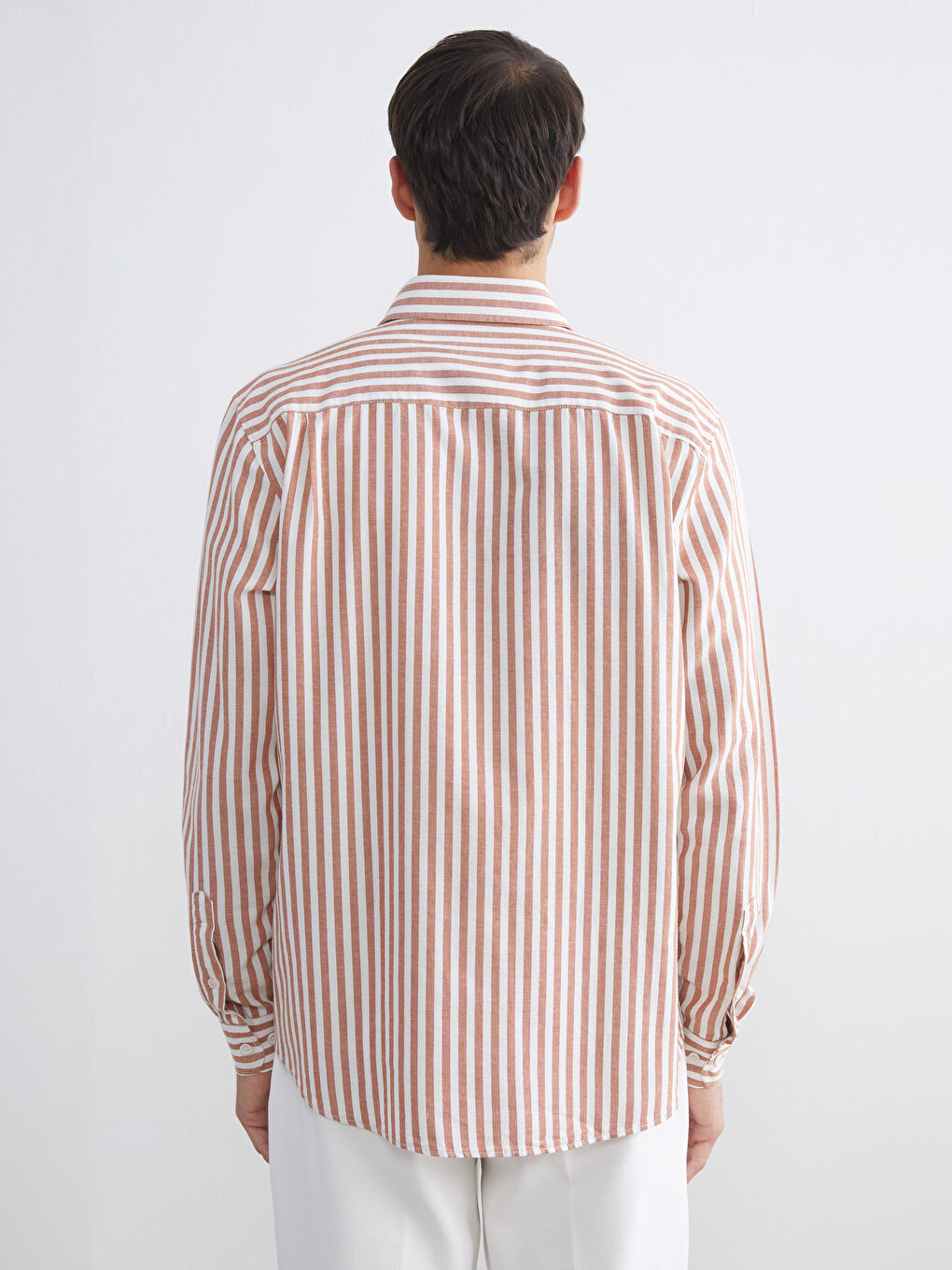 Kırmızı Regular Fit Uzun Kollu Çizgili Erkek Gömlek-4