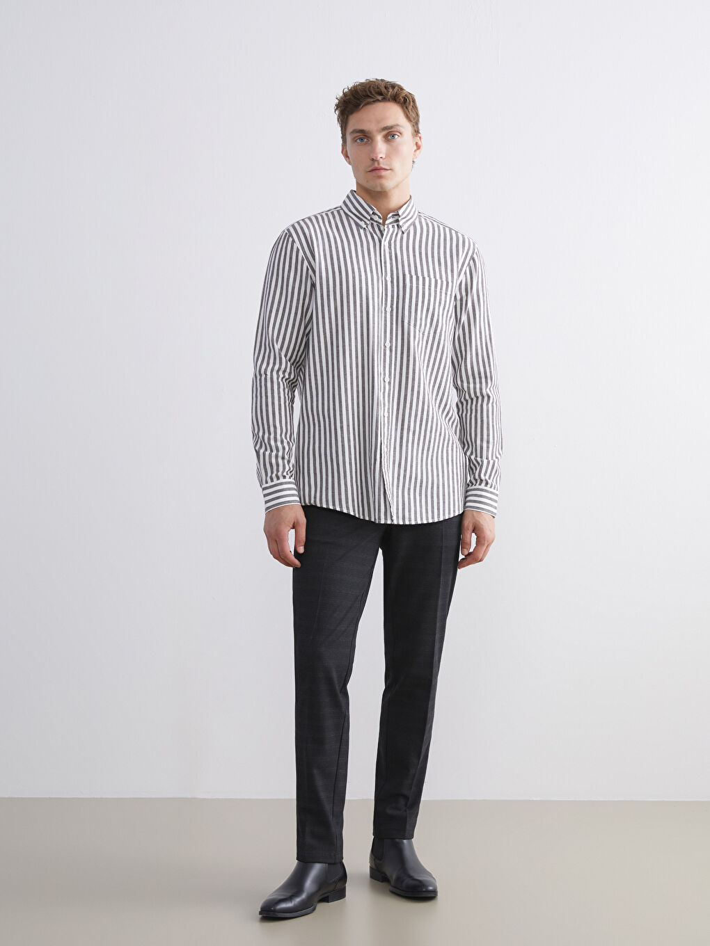 Regular Fit Long Sleeve Striped Men's Shirt-1