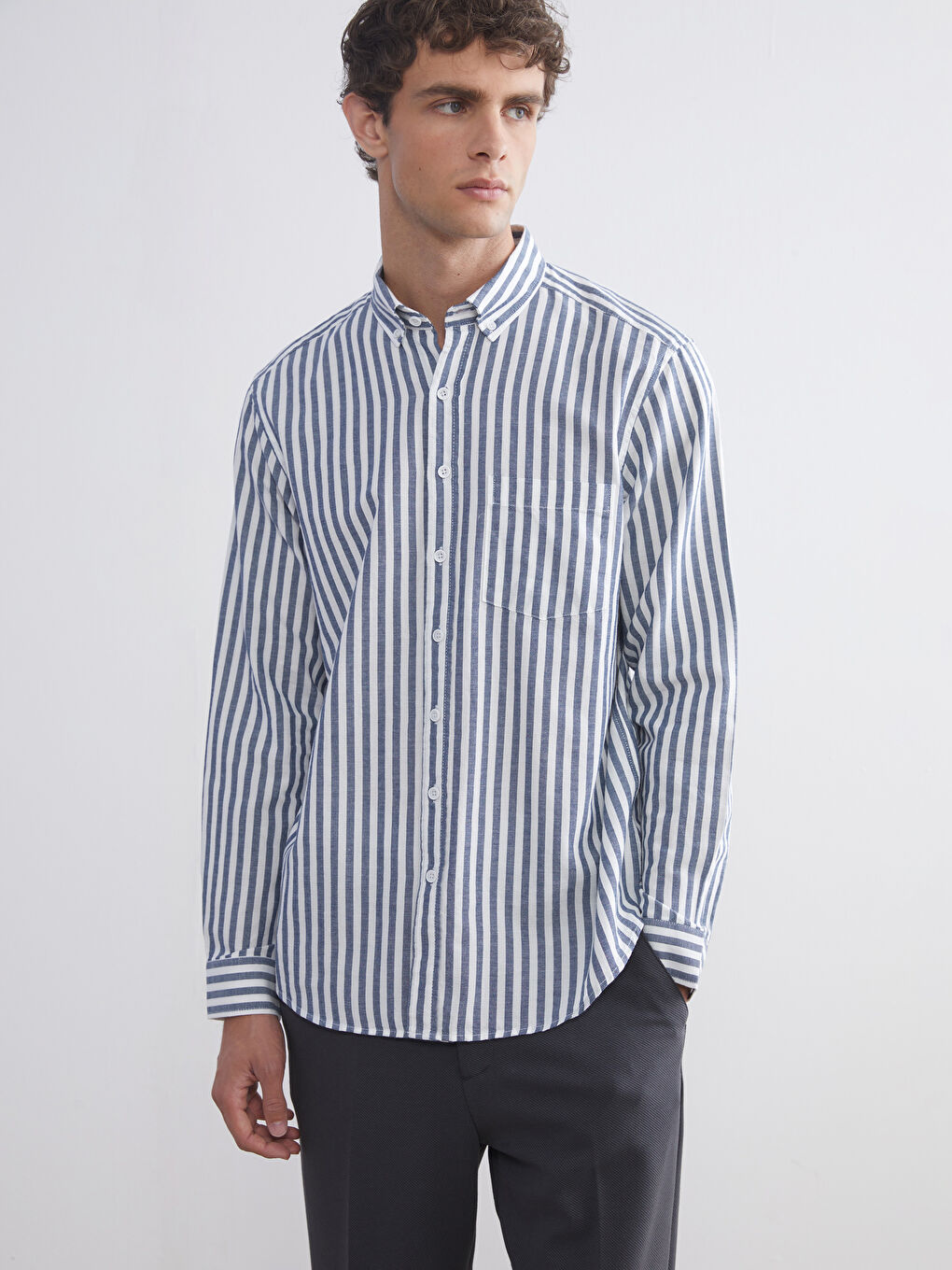 Regular Fit Long Sleeve Striped Men's Shirt-1