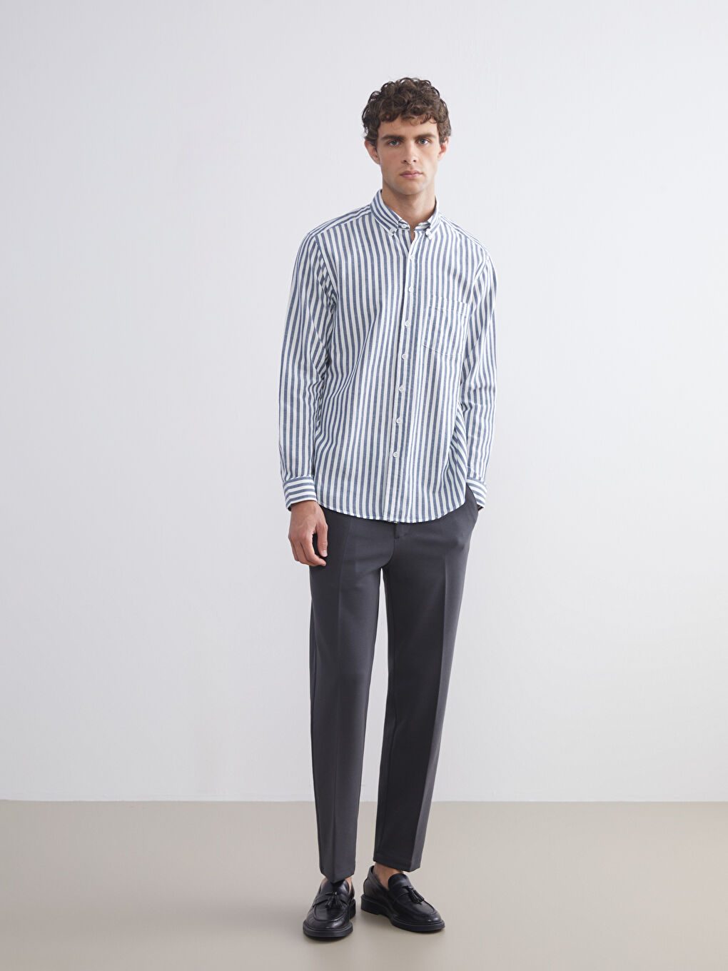 Regular Fit Long Sleeve Striped Men's Shirt-2