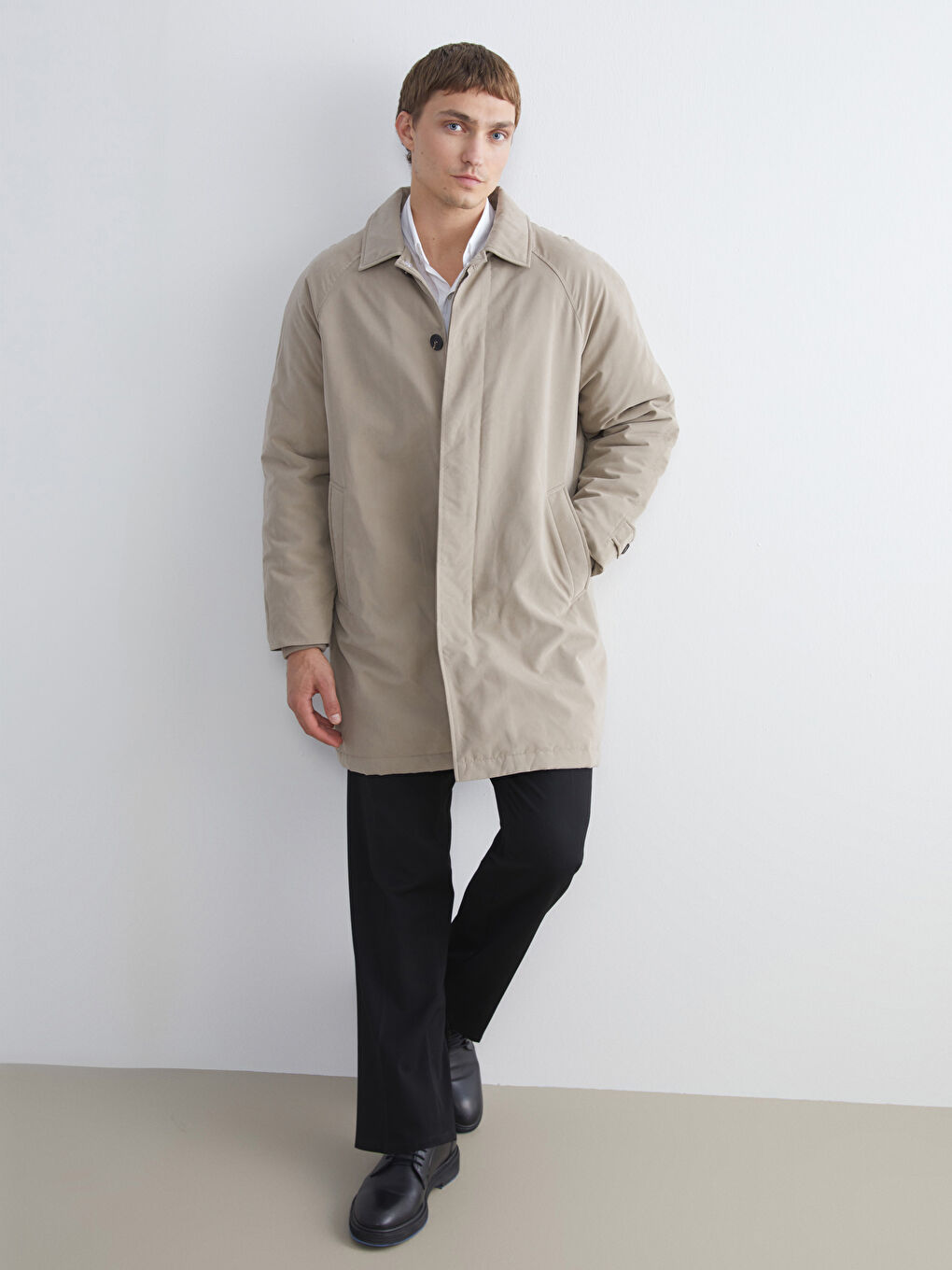 Relaxed Fit Jacket Neck Men's Coat