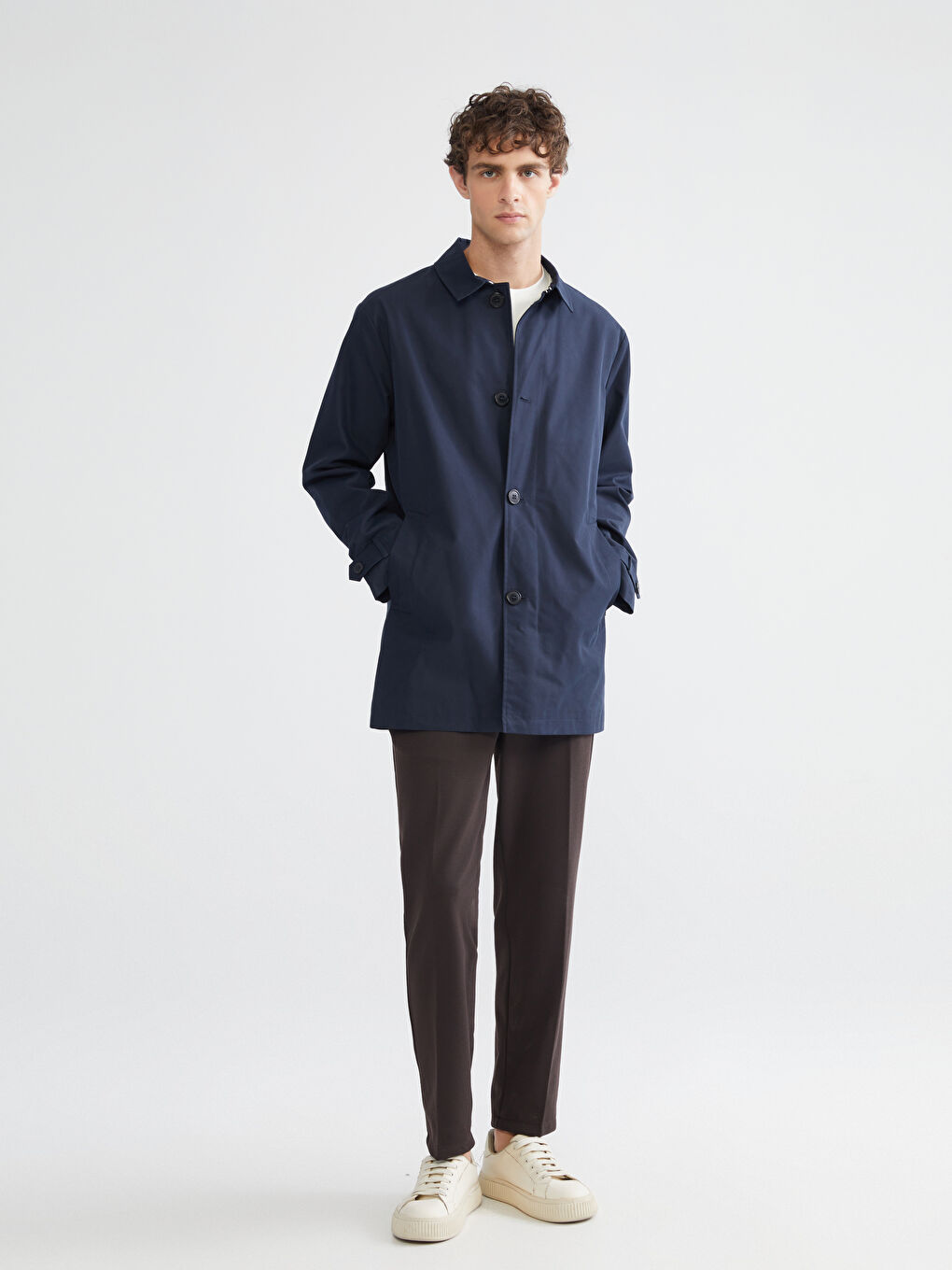 Regular Fit Jacket Collar Men's Trench Coat-4