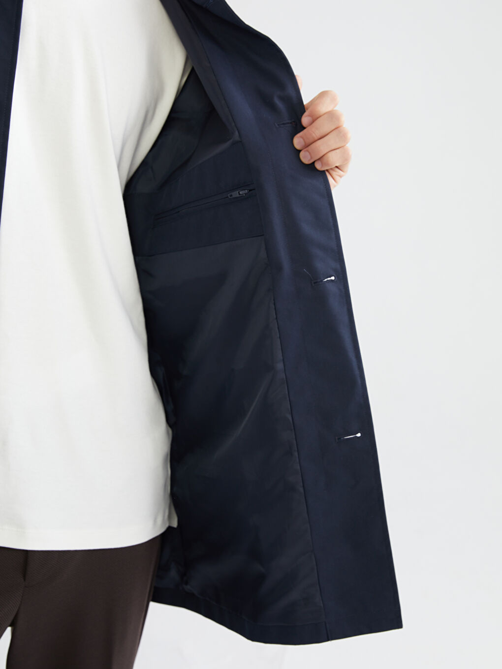 Regular Fit Jacket Collar Men's Trench Coat-5