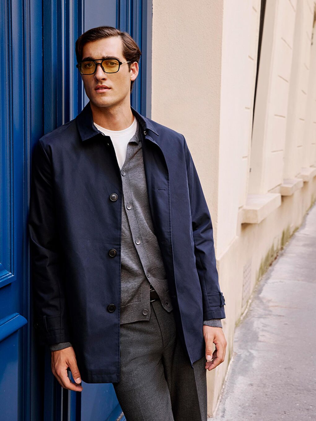 Regular Fit Jacket Collar Men's Trench Coat