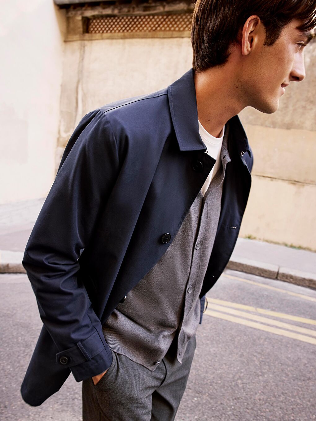 Regular Fit Jacket Collar Men's Trench Coat-1