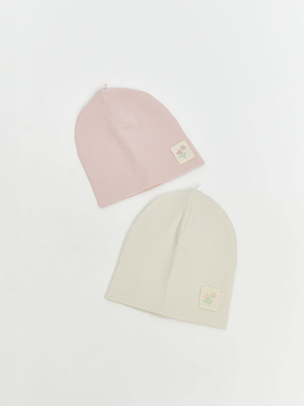 Pembe Çiçek Nakışlı Kız Bebek Bere 2'li