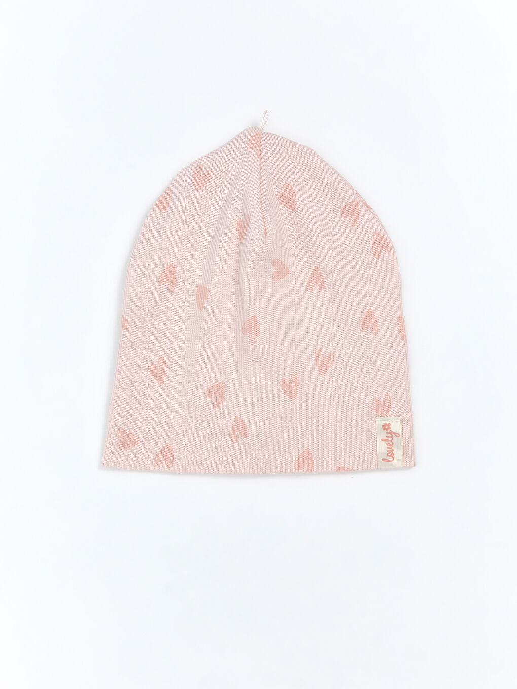 Pembe Kalp Baskılı Kız Bebek Bere