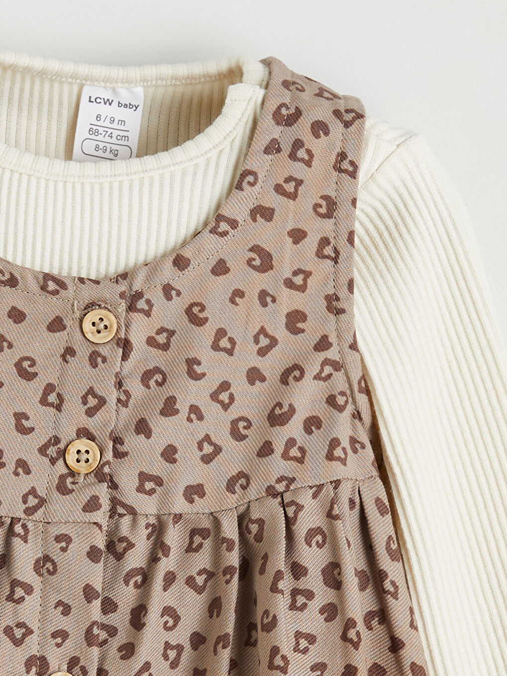 Bej Leopar Desenli Kız Bebek Elbise ve Tişört-1