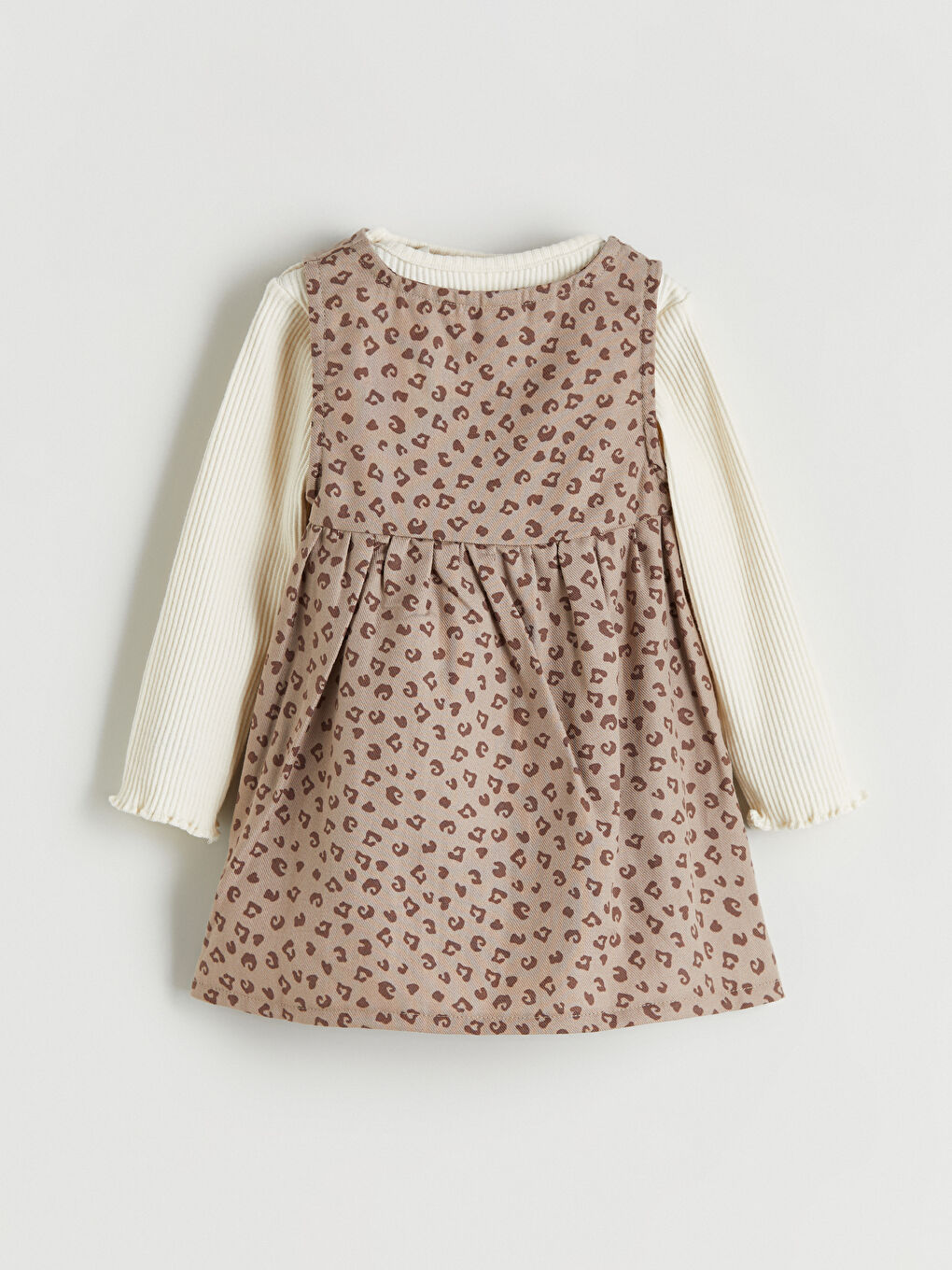 Bej Leopar Desenli Kız Bebek Elbise ve Tişört-2