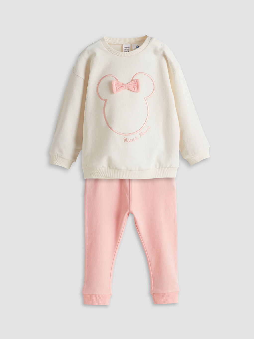 Crew Neck Long Sleeve Minnie Mouse Printed Baby Girls' Pyjama Set