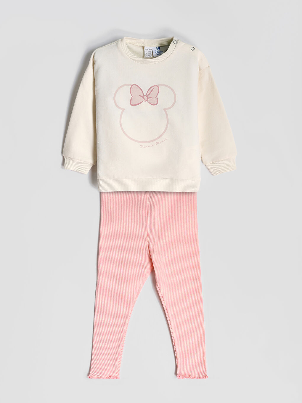 Crew Neck Long Sleeve Minnie Mouse Printed Baby Girls' Pyjama Set-1